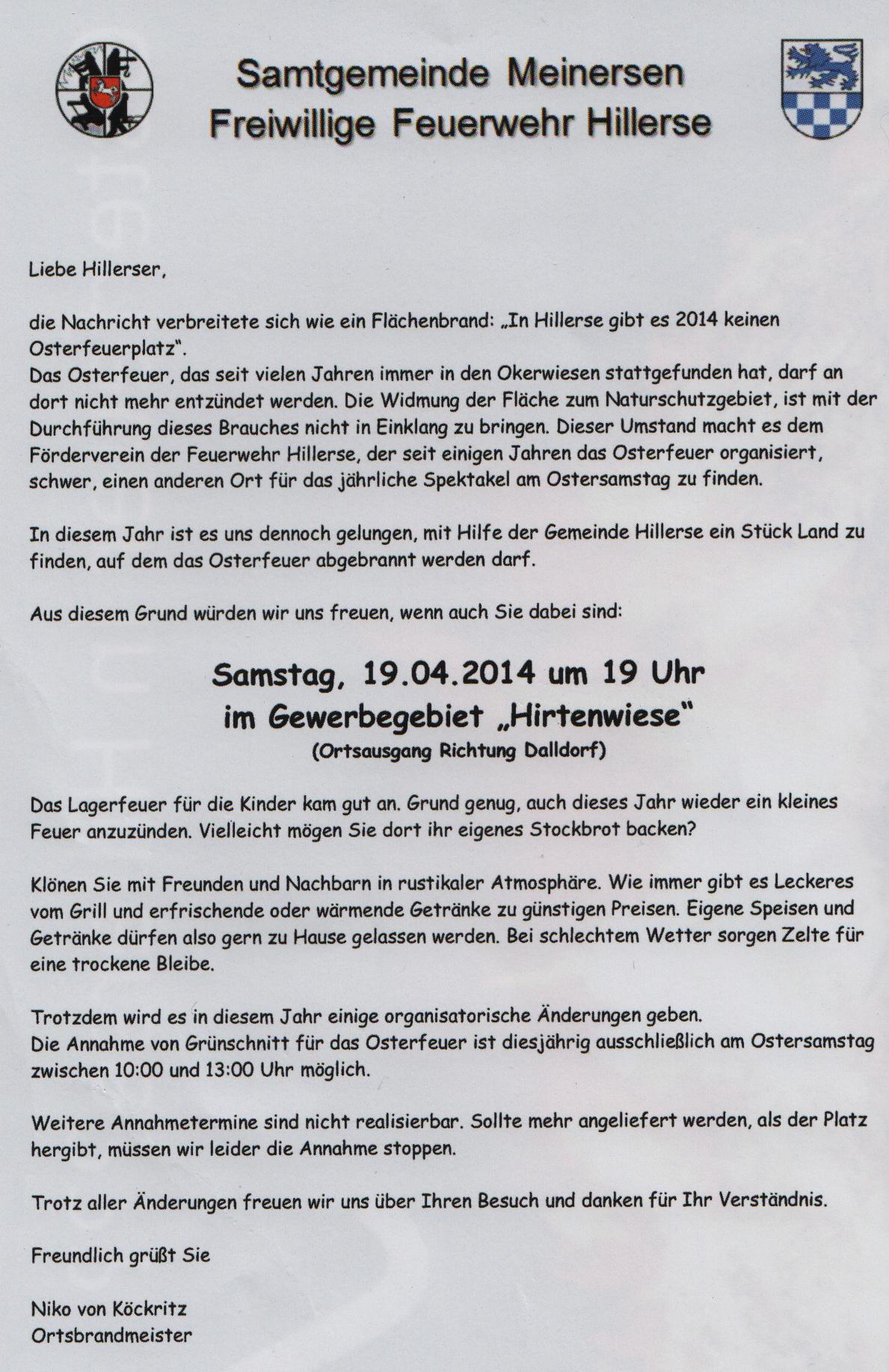 Flyer vom Osterfeuer 2014