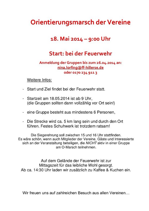 Flyer vom Orientierungsmarsch der Vereine 2014